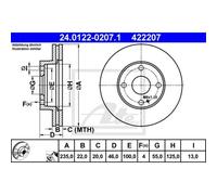 ATE 2x Disco Freni Anteriore 2350 Ventilato per Mazda 323 F VI Bj 24.0122-0207.1