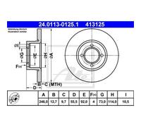ATE 2x Disco Freni Anteriore 2460 Pieno per Opel Manta B 58 _59_ Rekord E