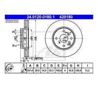 Disco freno ATE 24.0120-0180.1 anteriore, ventilato, 1 Pezzo