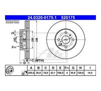 ATE 2x Disco Freni Anteriore 2550 Ventilato per Toyota Yaris SCP1 _NLP1_