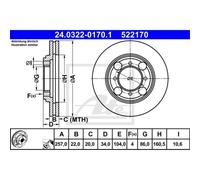 ATE 2x Disco Freni Anteriore 2570 Ventilato per Hyundai Coupe Rd Lantra II (