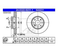 ATE 2x Disco Freni Anteriore 2570 Ventilato per Opel Corsa D S07 Adam M13