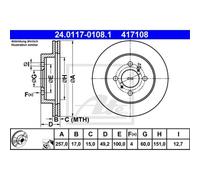 ATE 2x Disco Freni Anteriore 2570 Ventilato per Suzuki Evento Fh 24.0117-0108.1