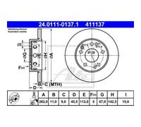 ATE 2x Disco Freni Anteriore 2620 Pieno per Mercedes-Benz 190 W201
