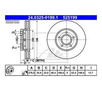 ATE 2x Disco Freni Anteriore 2780 Ventilato per Ford C-Max II Dxa / CB7