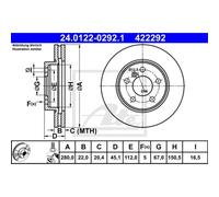 ATE 2x Disco Freni Anteriore Ø280 MM Ventilato per Mini F56 Cooper One F55 F57