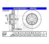 Disco freno ATE 24.0126-0102.1 anteriore, ventilato, 1 Pezzo