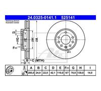 ATE 2x Disco Freni Anteriore 2850 Ventilato per Opel Vectra C Saab 9-3