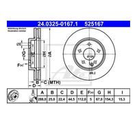 ATE 2x Disco Freni Anteriore 2880 Ventilato per Mercedes-Benz Classe B W245