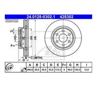 Disco freno ATE 24.0128-0302.1 anteriore, ventilato, altamente carbonizzato, 1 Pezzo