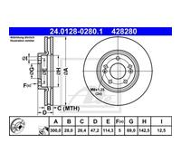Disco freno ATE 24.0128-0280.1 anteriore, ventilato, altamente carbonizzato, 1 Pezzo