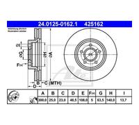 Disco freno ATE 24.0125-0162.1 anteriore, ventilato, altamente carbonizzato, 1 Pezzo