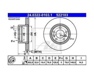 ATE 2x Disco Freni Anteriore 3020 Ventilato per BMW 5er E34 E32 24.0322-0103.1