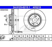 COPPIA DISCHI FRENO ANT ATE KIA OPTIMA s 2.0 GDI Hybrid 151KW 17> 24012502151