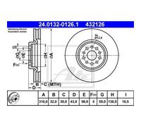 Disco freno ATE 24.0132-0126.1 anteriore, ventilato, 1 Pezzo