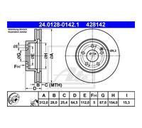 Disco freno ATE 24.0128-0142.1 anteriore, ventilato, altamente carbonizzato, 1 pezzo