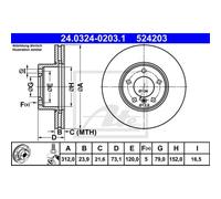 ATE 2x Disco Freni Anteriore 3120 Ventilato per BMW 3er Touring E91 F31 X1