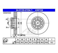 2x Disco freno ventilato 24.0130-0104.1 ATE per AUDI 100 C4 Tre volumi A8 D2