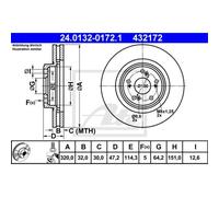 Disco freno ATE 24.0132-0172.1 anteriore, ventilato, altamente carbonizzato, 1 pezzo