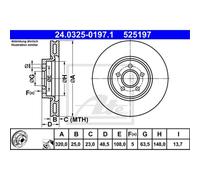 ATE 2x Disco Freni Anteriore 3200 Ventilato per Volvo V40 Hatchback 525