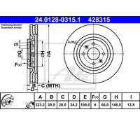 ATE 2x Disco Freni Anteriore Ø323.2 MM Rivestito per DS DS3 Peugeot 208