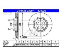 2x Disco freno ventilato 24.0128-0229.1 ATE per JAGUAR XK 8 Convertible XJ