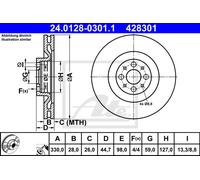 Disco freno ATE 24.0128-0301.1 anteriore, ventilato, 1 pezzo