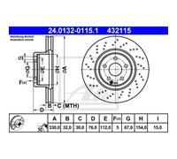 ATE Disco freno anteriore 24.0132-0115.1, ventilato, altamente carbonizzato, 1 pezzo