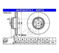 2x ATE 24.0132-0113.1 Disco Freno per BMW E38