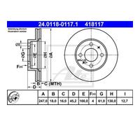 ATE 2X Disco Freno Anteriore 2470 Ventilato Per Nissan Almera I Hatchback