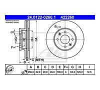 ATE 2X Disco Freno Anteriore 2560 Ventilato Per Hyundai I20 PB PBT Accent