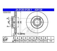 Disco freno ATE 24.0120-0128.1 anteriore, ventilato, altamente carbonizzato, 1 Pezzo