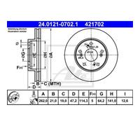 2x Disco freno ventilato 24.0121-0702.1 ATE per HONDA CIVIC VII Hatchback CR-Z