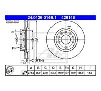 ATE 2X Disco Freno Anteriore 2780 Ventilato Per Opel Corsa D S07 24.0126-0146.1