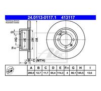 ATE 2X Disco Freno Anteriore 2800 Completo Per Saab 99 900 I Combi Coupé AC4