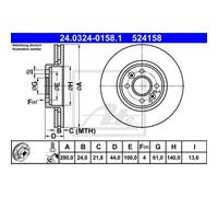 ATE 2X Disco Freno Anteriore Ø280Mm Ventilato Per Renault Megane Scenic Scénic I