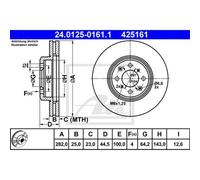ATE 2X Disco Freno Anteriore 2820 Ventilato Per MG 24.0125-0161.1