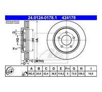 ATE 2X Disco Freno Anteriore 2825 Ventilato Per Chrysler Voyager/Grand GS