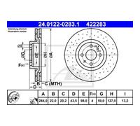 Disco freno ATE 24.0122-0283.1 anteriore, ventilato, perforato, 1 Pezzo
