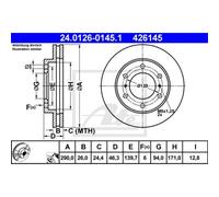 Disco freno ATE 24.0126-0145.1 anteriore, ventilato, 1 Pezzo