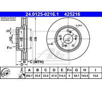 Disco freno ATE 24.0125-0216.1 anteriore, ventilato, altamente carbonizzato, 1 Pezzo