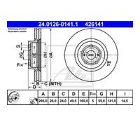 Disco freno ATE 24.0126-0141.1 anteriore, ventilato, 1 Pezzo