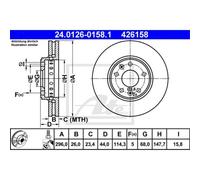 Disco freno ATE 24.0126-0158.1 anteriore, ventilato, altamente carbonizzato, 1 Pezzo