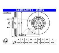 Disco freno ATE 24.0126-0123.1 anteriore, ventilato, altamente carbonizzato, 1 Pezzo