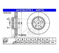 ATE Disco freno 24.0125-0170.1 anteriore ventilato altamente carbonizzato 1 pezzo