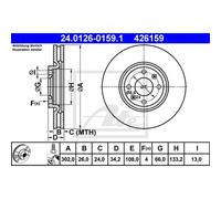 Disco freno ATE 24.0126-0159.1 anteriore, ventilato, 1 Pezzo