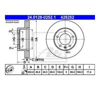 Disco freno ATE 24.0128-0252.1 anteriore, ventilato, 1 pezzo