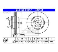 Disco freno ATE 24.0126-0151.1 anteriore, ventilato, 1 Pezzo