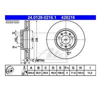 ATE Disco freno 24.0128-0216.1 anteriore, ventilato, 1 pezzo