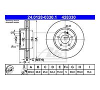 ATE 2X Disco Freno Anteriore Ø305 Mm Per Mercedes-Benz C-Class T-Modello S205